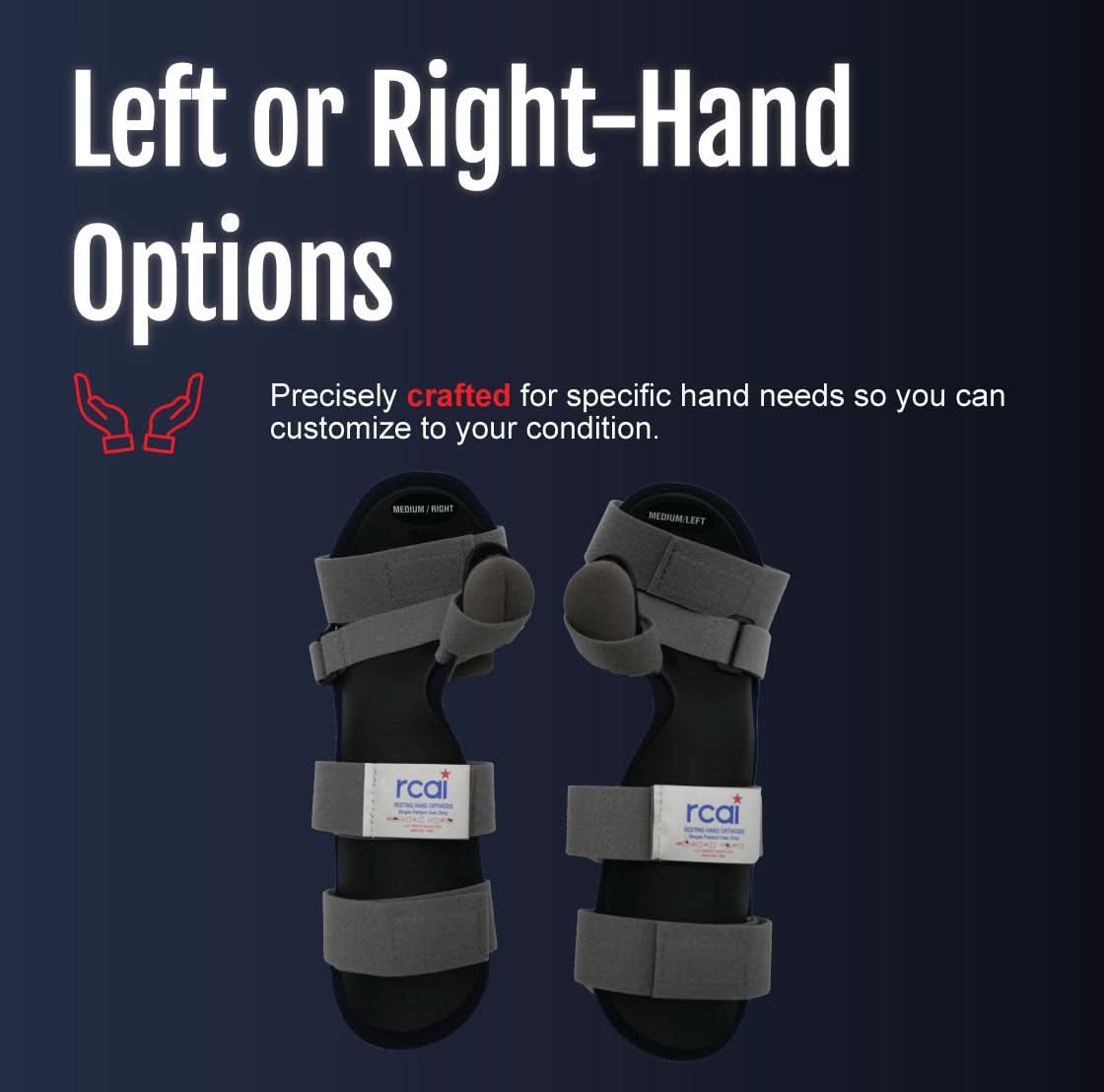 Black Resting Hand Orthosis with adjustable straps, padded support, and rcaI label, made in the USA, best orthopedic braces.