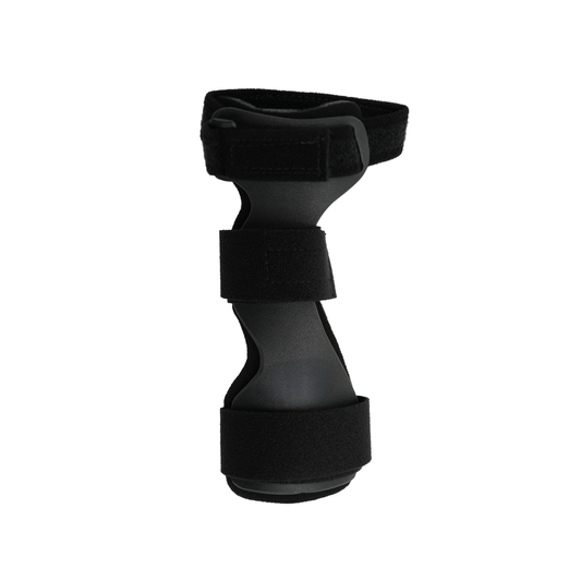 Black RCAI wrist drop orthosis with three adjustable Velcro straps, molded support splint, made in the USA, best orthopedic.
