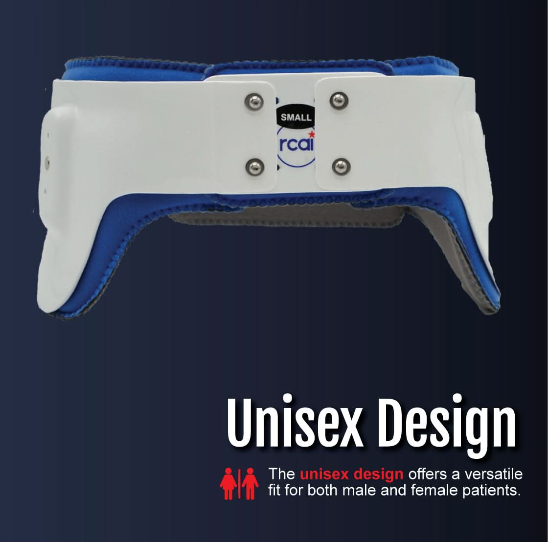 White and blue hip abduction orthosis girdle with adjustable straps and metal fasteners, small size, made in the USA, RCAI,.