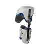 White and blue hip abduction orthosis brace with adjustable black metal hinges, made in the USA, RCAI, B2B Orthopedics.