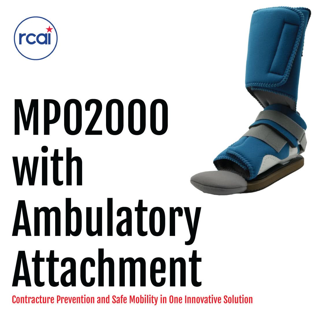 Blue ankle MPO2000 brace with Ambulatory Attachment, featuring adjustable straps and cushioned sole, made in the USA, best.