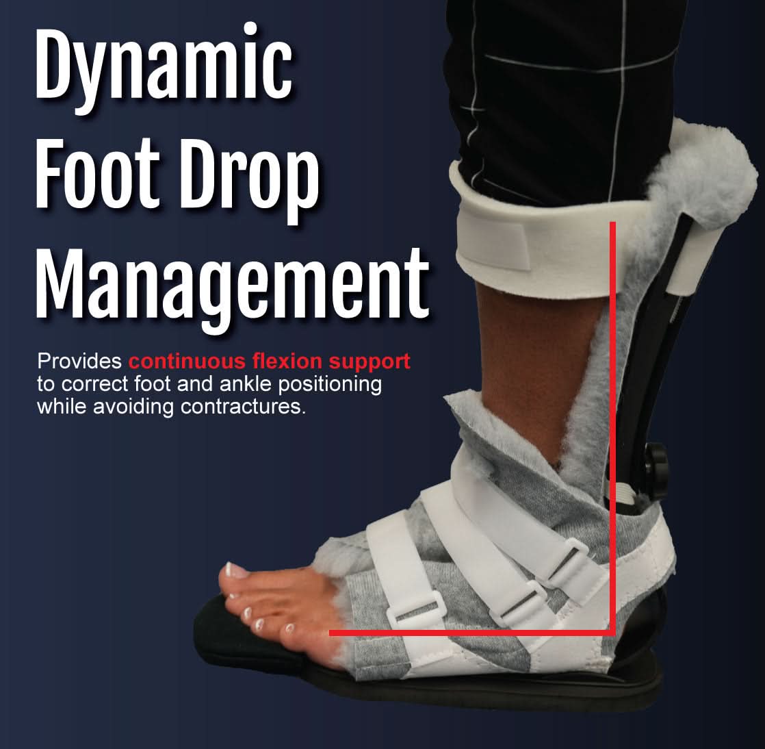 White MPO Active orthopedic foot drop brace with ambulatory attachment, gray straps securing ankle and foot, worn on right.