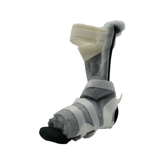 Gray and white MPO Active ambulatory orthopedic brace with adjustable straps and cushioned support, made in the USA, RCai,.