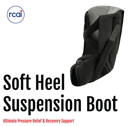 Black Soft Heel Suspension Boot with padded interior and adjustable straps, made in the USA, best orthopedic braces by RCAI, .
