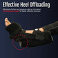 Black soft heel suspension boot with adjustable straps on foot and ankle, highlighting floating heel design, featuring.