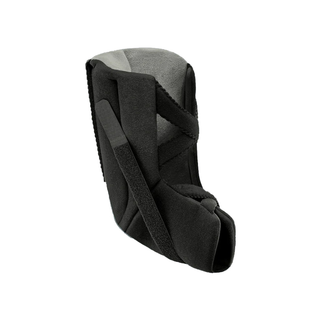 Black soft heel suspension boot with gray cushioned interior, adjustable hook-and-loop straps, made in the USA, best.