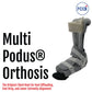 RCAI Multi Podus® Orthosis in gray and beige with three adjustable straps, foam padding, and rigid ankle support, made in.