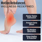 Bare feet showing heel pain areas highlighted in red, with text detailing conditions treated by RCAI Multi Podus® Orthosis,.