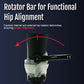 Black rotator bar with size marking "LARGE" attached to white RCAI Multi Podus® Orthosis boot, highlighting hip alignment.