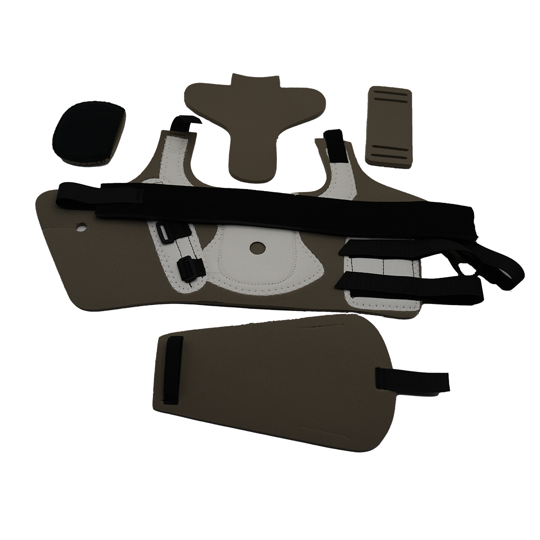 MPO Burn Unit Accessory Kit with tan and black orthopedic brace components, made in the USA, rcai, b2b orthopedics.