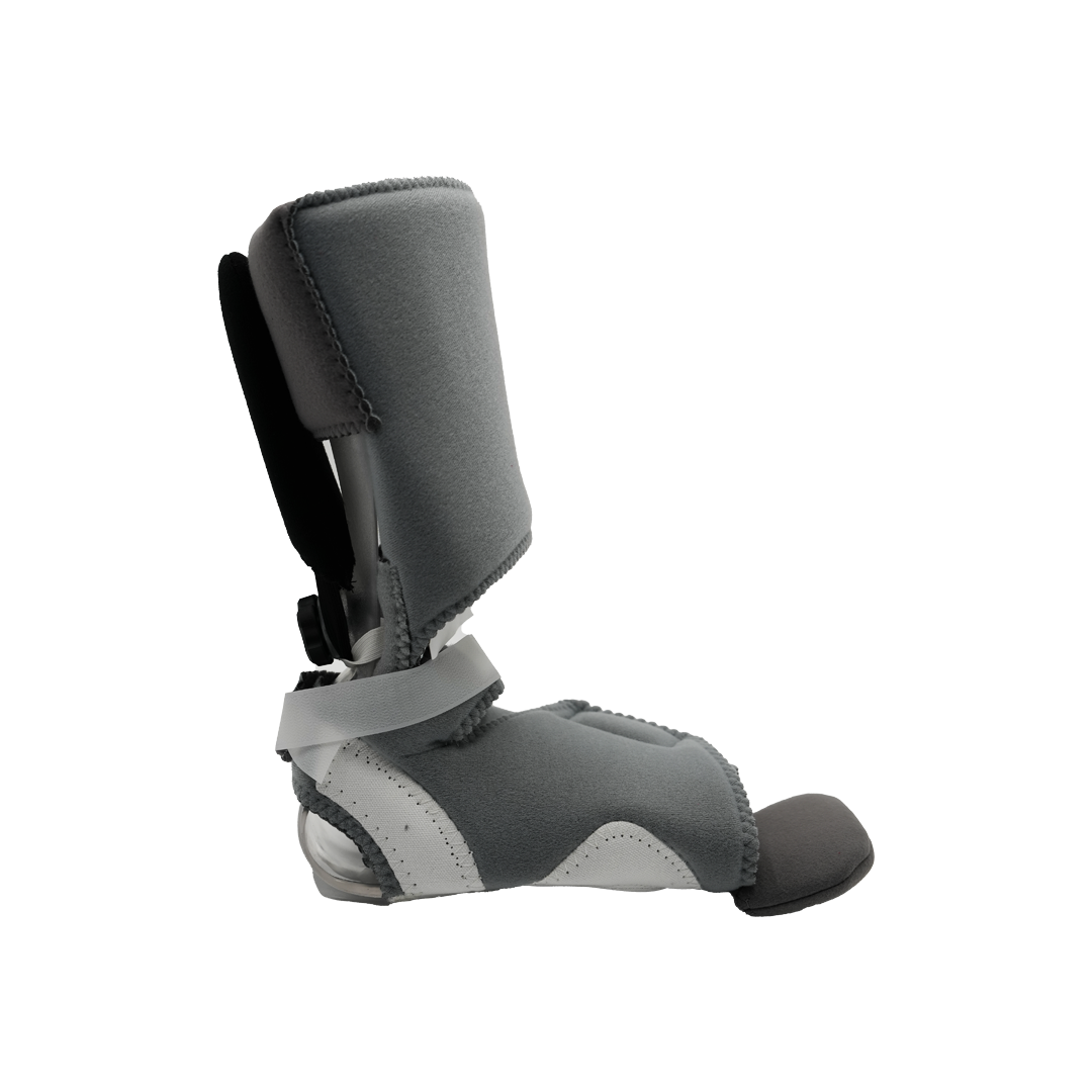 Gray RCAI Ankle Foot Orthosis (AFO) without ambulatory attachment, contoured soft padding, reinforced heel and toe area,.