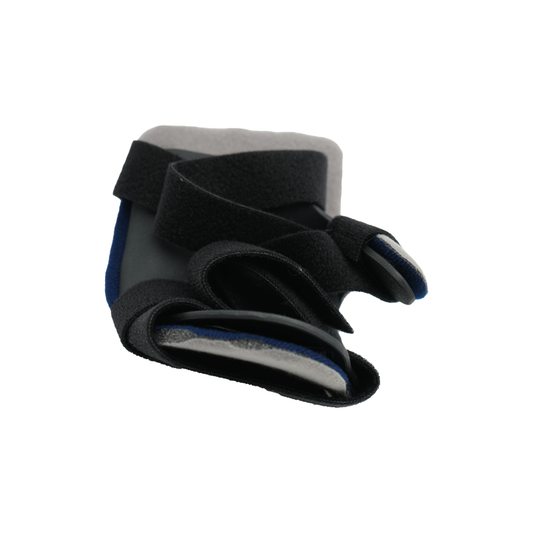 Black and blue Opponent Hand Orthosis brace with adjustable straps, cushion padding, made in the USA, RCAI, best orthopedic.