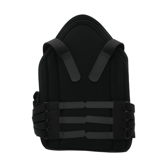 Black short front TLSO back brace with adjustable straps and padded support, made in the USA, RCAI best orthopedic brace for .