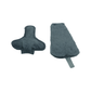 Two gray microfiber cleaning pads for MPO Phase II, one shaped like a rounded cross with short arms and one rectangular with