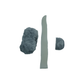 Gray fluffy rectangular pad, narrow light gray flexible strip, and small gray rounded sponge accessory arranged on white.