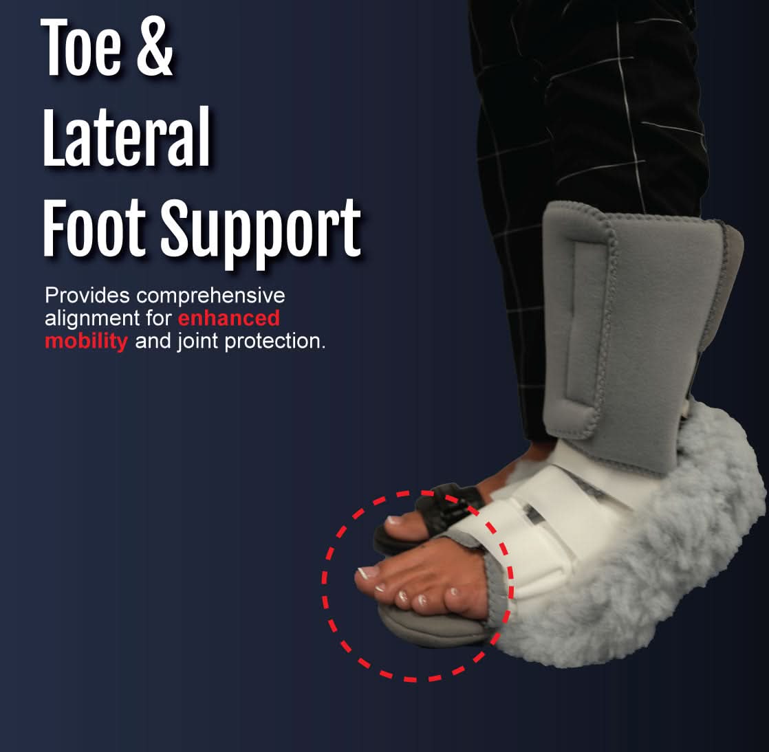 Phase II Multi Podus System orthopedic brace in gray and white, toe exposed, with soft cushioning, designed for mobility and .