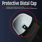 White rigid protective distal cap attached to a black below knee amputee dressing, highlighting best orthopedic braces made.