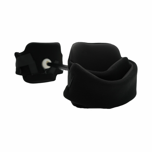 Black foam-padded orthopedic abduction bar with adjustable metal rods, made in the USA, ideal for pediatric and adult use,.