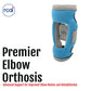 Blue Premier Elbow Orthosis with gray trim, adjustable straps, made in the USA, branded RCAI, best orthopedic braces for B2B .