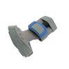 Gray adaptable contour hand orthosis with soft padded interior and blue adjustable strap, designed for ergonomic support,.