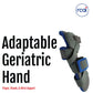 Dark gray orthopedic hand brace with blue padded straps securing fingers, thumb, and wrist, RCAI logo, made in the USA, best .