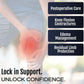 Knee wrapped in blue Respond ROM BKA rigid dressing highlighting postoperative care, knee flexion contractures, edema.