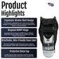 Black Respond ROM BKA rigid dressing with ergonomic bivalve shell, breathable foam liner, and protective distal cap, labeled .