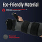Gray neutral thumb resting hand orthosis with finger separators and black adjustable straps on dark blue background, made in .