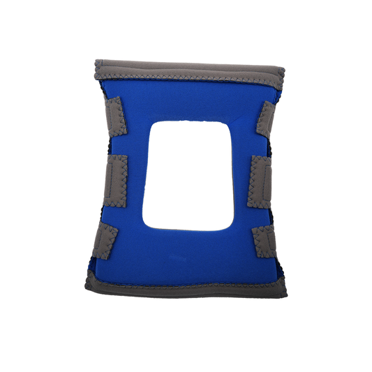 Blue adjustable Respond ROM elbow orthosis accessory kit with six gray hook-and-loop straps, reinforced edges, made in the.