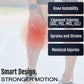 Black Respond ROM Knee brace on bent leg highlighting knee joint with text for ACL, PCL, MCL, LCL injuries, made in the USA, .