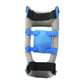 Respond ROM Knee brace with gray and blue padded support, adjustable black and blue straps, made in the USA, best orttopedic .