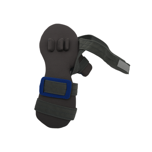 Black adaptable resting hand brace with adjustable gray straps and blue pad, made in the USA, best orthopedic braces by RCAI .