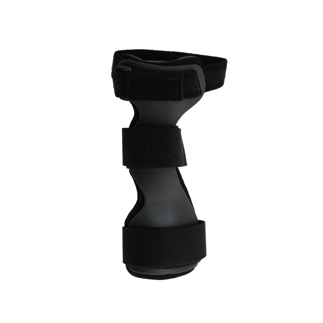 Black RCAI wrist drop orthosis with three adjustable Velcro straps, molded support splint, made in the USA, best orthopedic.