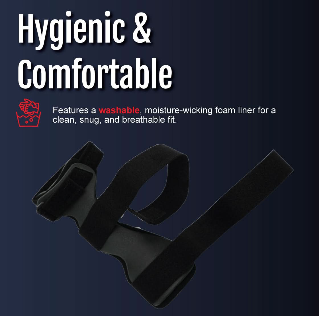 Black RCAI wrist drop orthosis with universal cuff and adjustable straps, made in the USA, best orthopedic braces for daily.