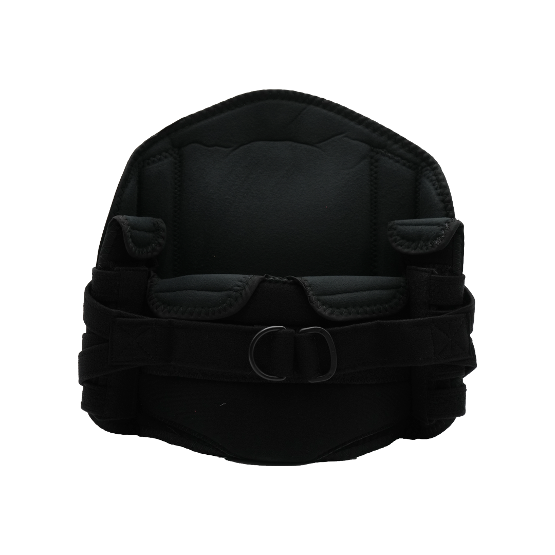 Black RCAI LSO Short Front orthopedic brace with padded adjustable straps and dual buckle closure, made in the USA, ideal.