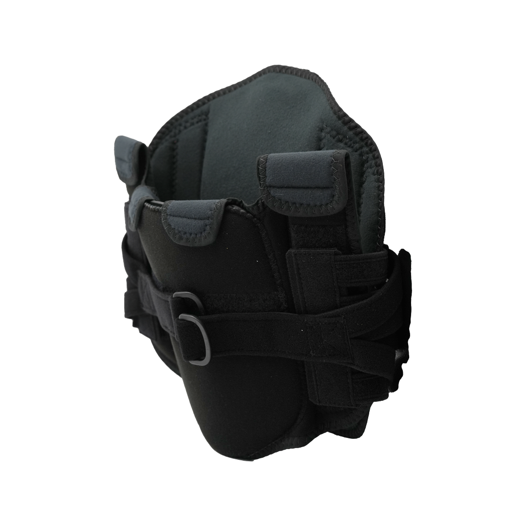 Black RCAI LSO Short Front orthopedic brace with adjustable padded straps and secure Velcro closure, made in the USA, ideal.