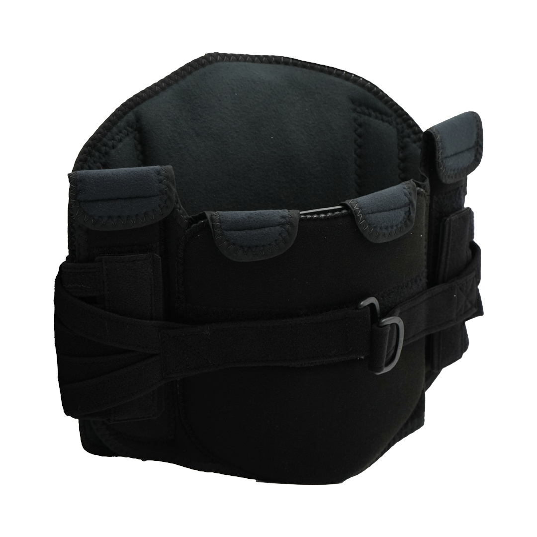 Black RCAI LSO Short Front orthopedic brace with multiple adjustable straps and padded edges, made in the USA, designed for.