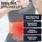 Woman wearing black RCAI Basic Lumbar Sacral Orthosis with red highlight on lower back showing support for pain relief, made .