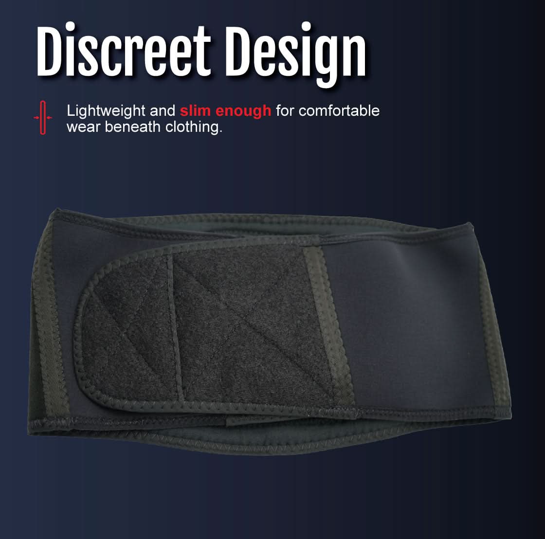 Black RCAI Basic Lumbar Sacral Orthosis with slim, lightweight design, Velcro closure, made in the USA, best orthopedic.