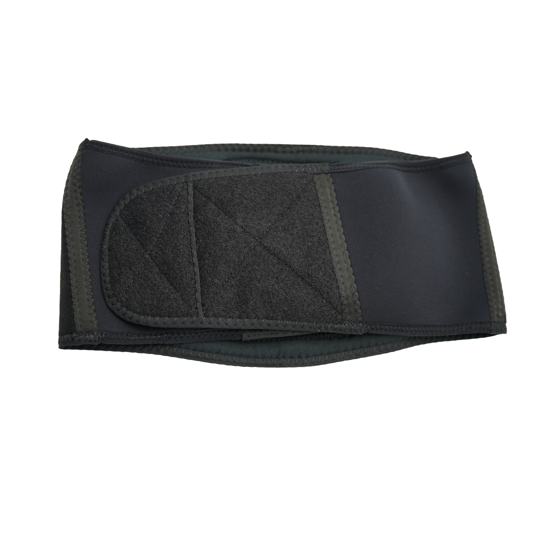 Black RCAI basic lumbar sacral orthosis with adjustable Velcro straps, made in the USA, best orthopedic braces for superior.