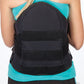 Black lumbar sacral support brace with side panels worn on torso, made in the USA, best orthopedic braces by RCAI for b2b.