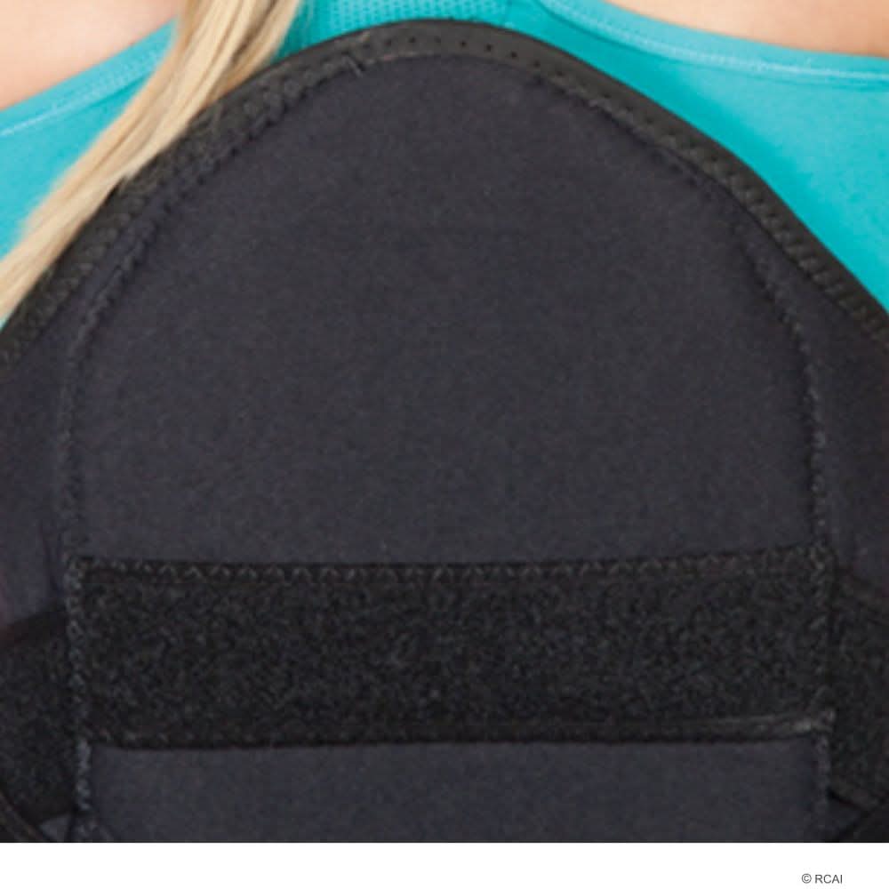 Black lumbar sacral support belt with wide side panels and adjustable Velcro strap, made in the USA, best orthopedic braces.