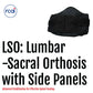 Black lumbar sacral support brace with adjustable side panels and wide Velcro straps, made in the USA, rcaI, best orthopedic .