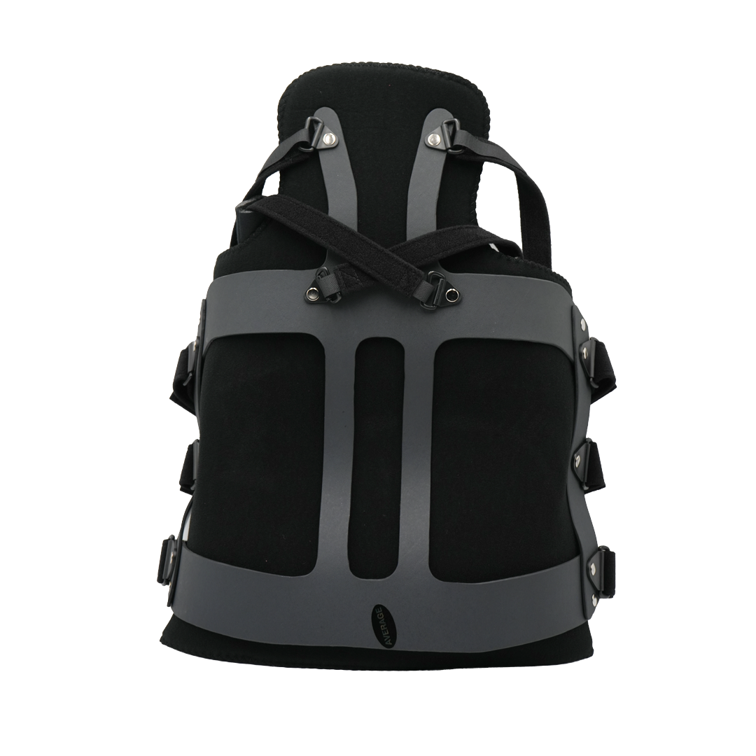 Black and gray TLSO orthopedic back brace with adjustable straps, made in the USA, designed for effective support, ideal for .