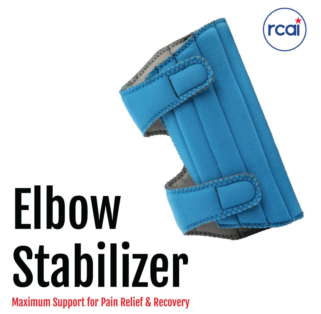 Blue pediatric elbow stabilizer with adjustable Velcro straps, soft padded interior, made in the USA, RCAI, best orthopedic.