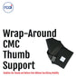 Black wrap-around CMC thumb support with adjustable straps and buckle, made in the USA, branded with RCAI logo, designed for .