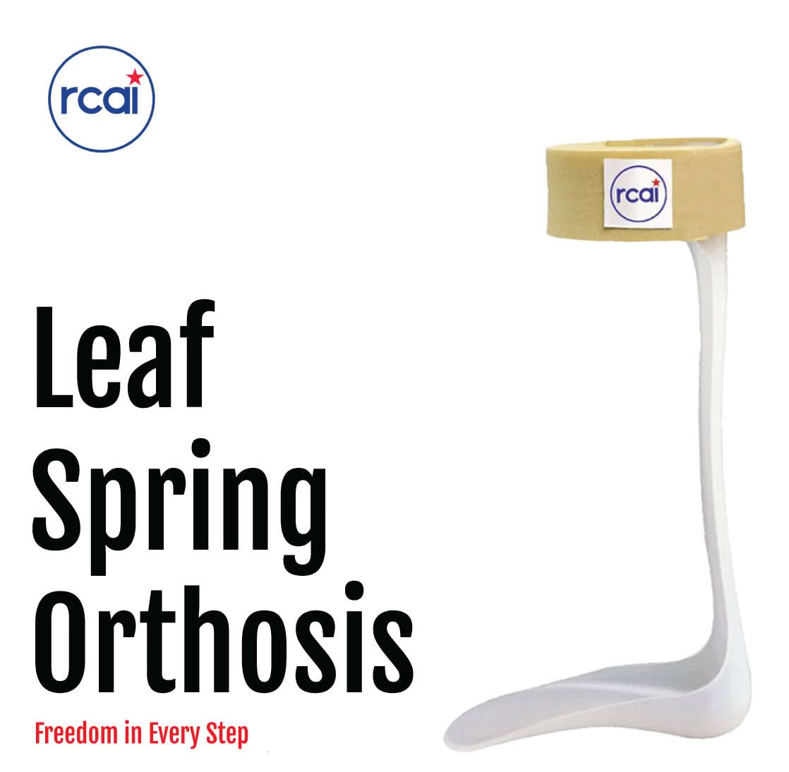 Lightweight white RCAI Leaf Spring Orthosis AFO brace for foot drop, made in the USA, best orthopedic braces, ideal for B2B.
