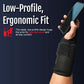 Black ambidextrous wrist brace with low-profile, ergonomic design, breathable mesh, adjustable straps, made in the USA, best .