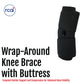 Black wrap-around knee brace with buttress, adjustable straps, made in the USA, RCAI, best orthopedic braces for B2B.