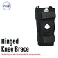 Black hinged knee brace with adjustable Velcro straps and open patella design, made in the USA, RCAI, best orthopedic braces .